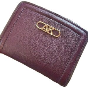 Anne Klein Zip Around Credit Card Folding Plum Women's Wallet Logo Accent